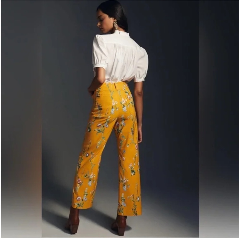 Maeve Colette Floral Yellow Cropped Wide Leg Pants